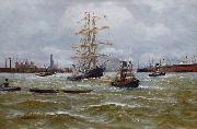 Alfred Jensen Dreimaster und Schlepper im Hamburger Hafen Germany oil painting artist